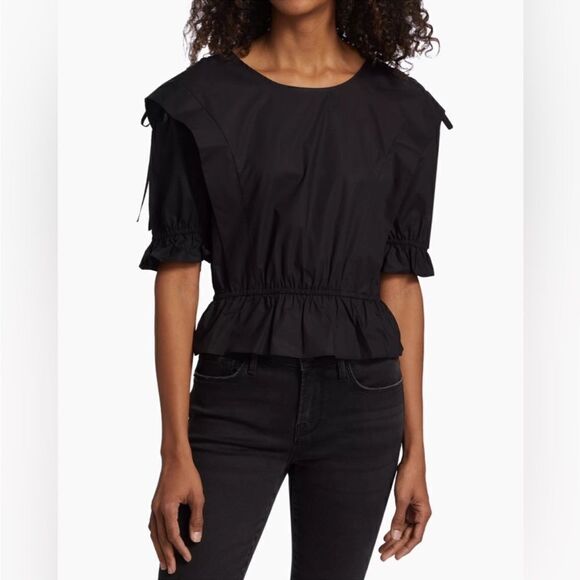 NWT Frame Cotton Cinched Shoulder Tie Blouse Medium - Picture 7 of 11